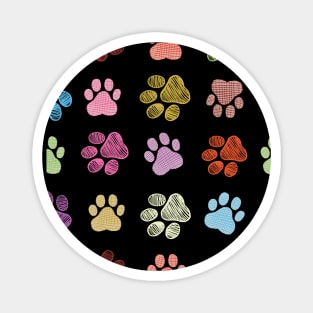 Colorful doodle new paw print seamless fabric design black background Magnet